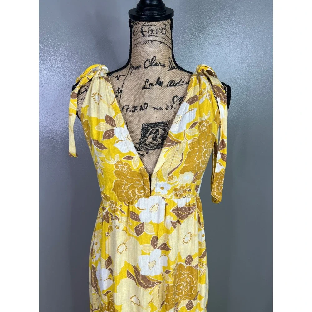 Abercrombie & Fitch yellow floral maxi dress small travel bohemian vaca resort